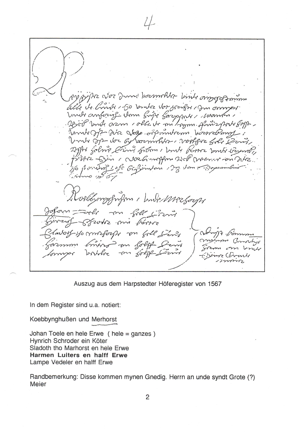 Harpstedter Höferegister 1567 – Auszug