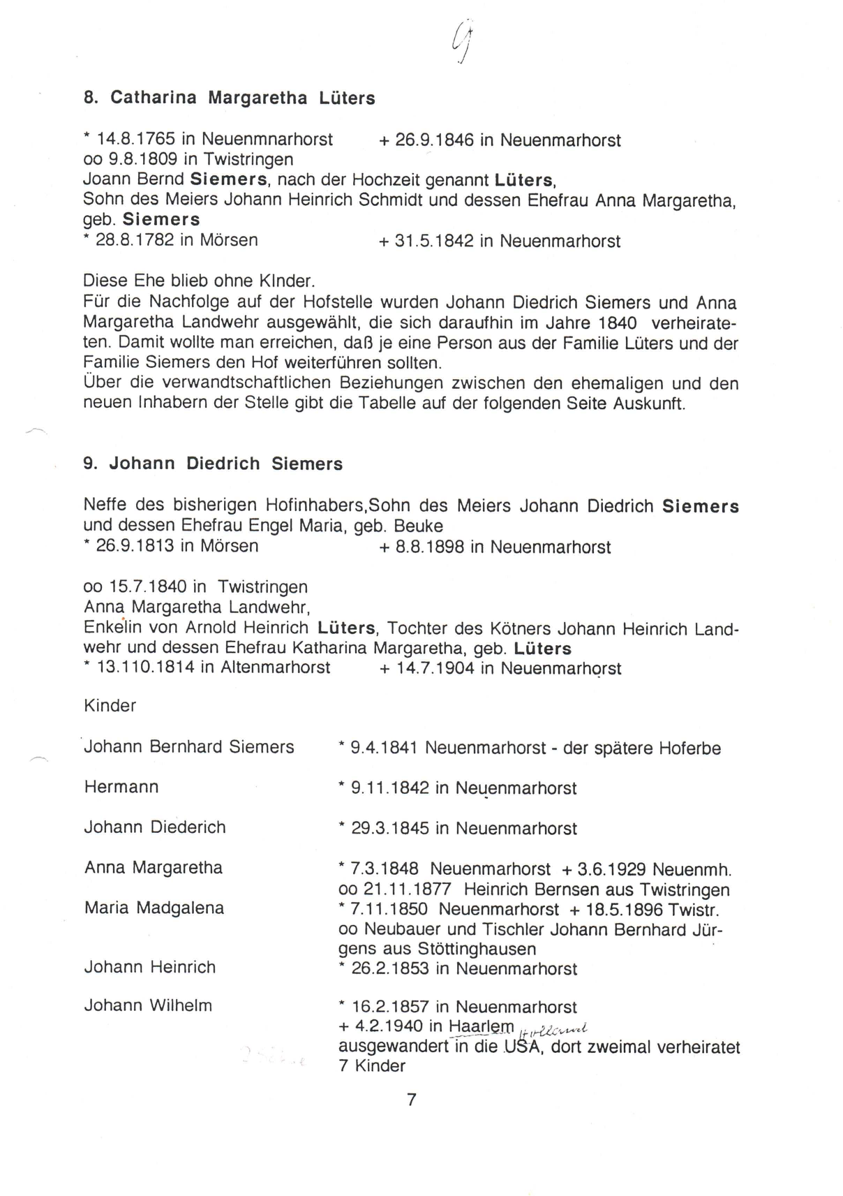 Stammbaum Lüters und Siemers